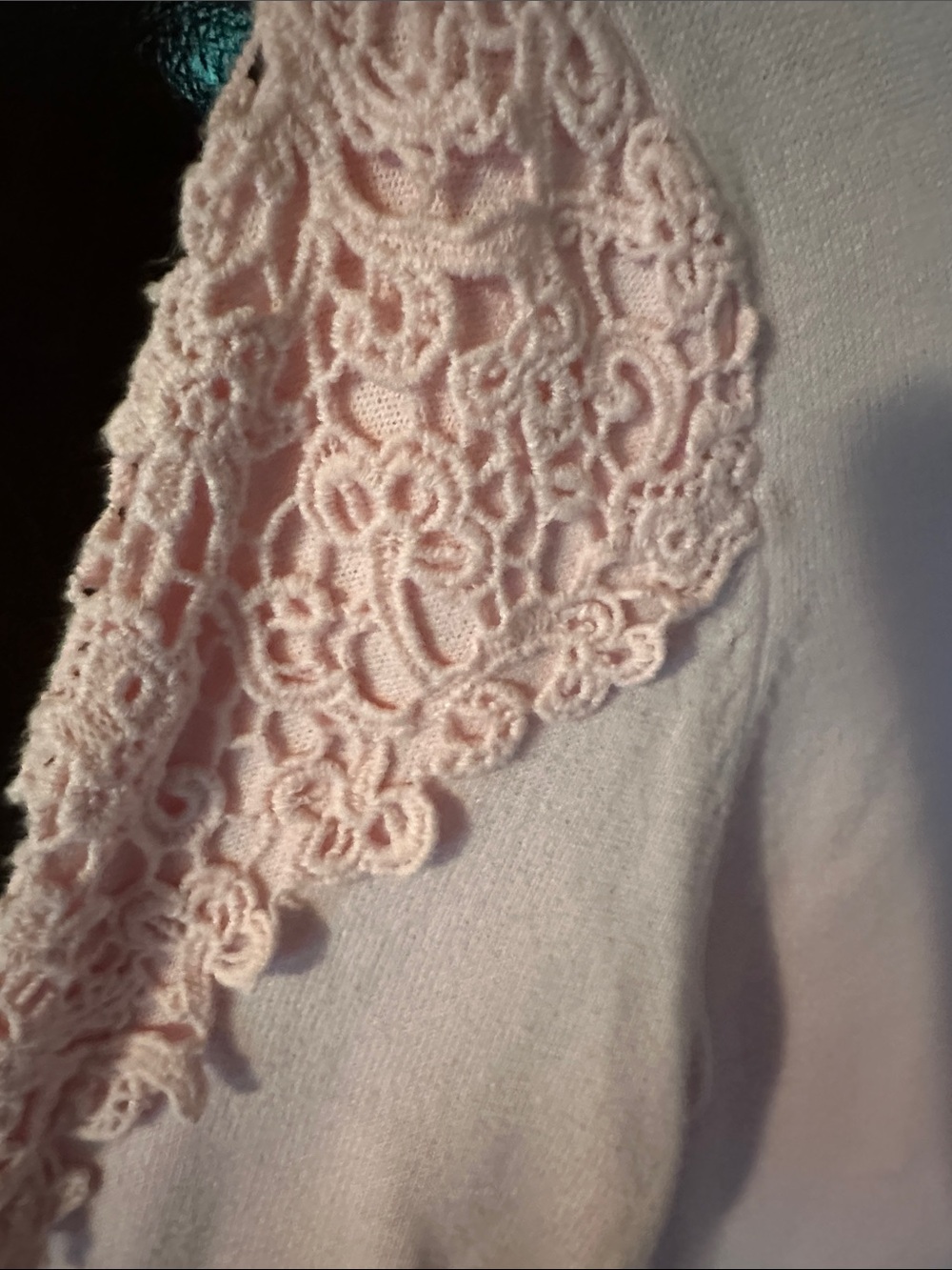 Vintage Roebuck & Co. Pale Pink Crewneck Sweater with Lace Shoulder Detail - Picture 4 of 5